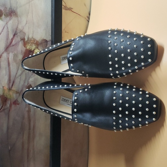 Jimmy Choo Black Studded Flats - Picture 3 of 9